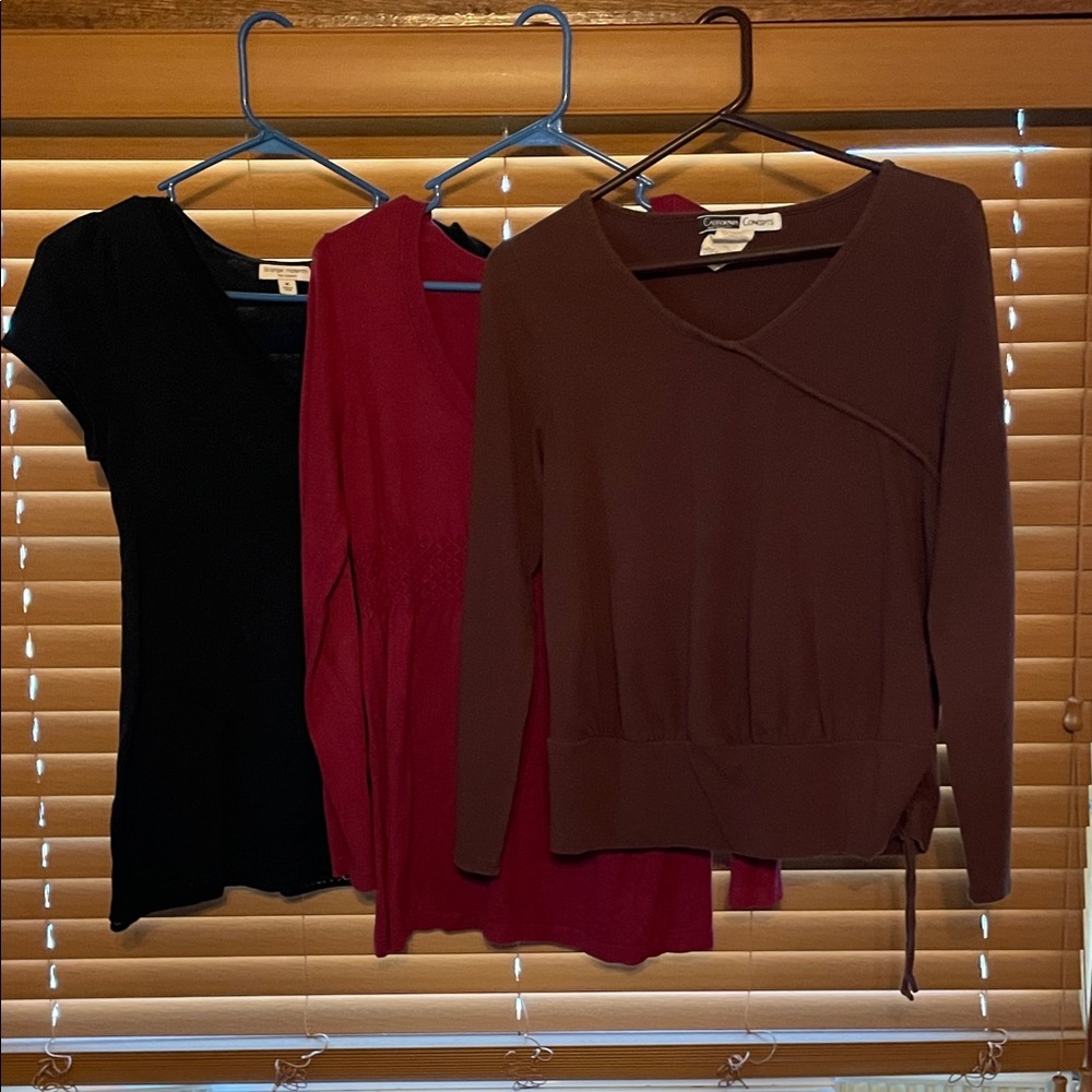 Black, Red, and Brown Tops Set